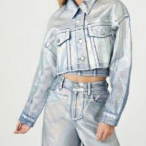 Denim iredescent crop jacket